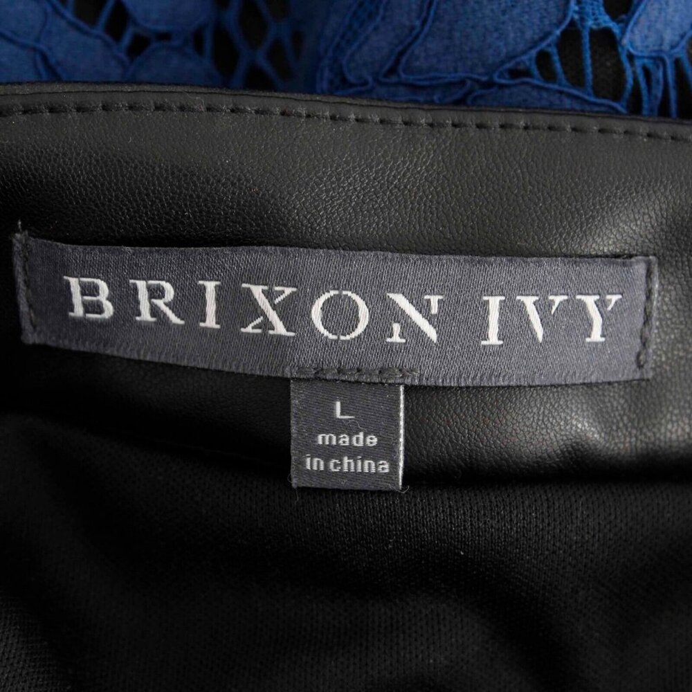 Brixon Ivy Sz L Blue Black Lace Overlay PU Trim Lined Rayon Blend Pencil Skirt - Picture 5 of 5